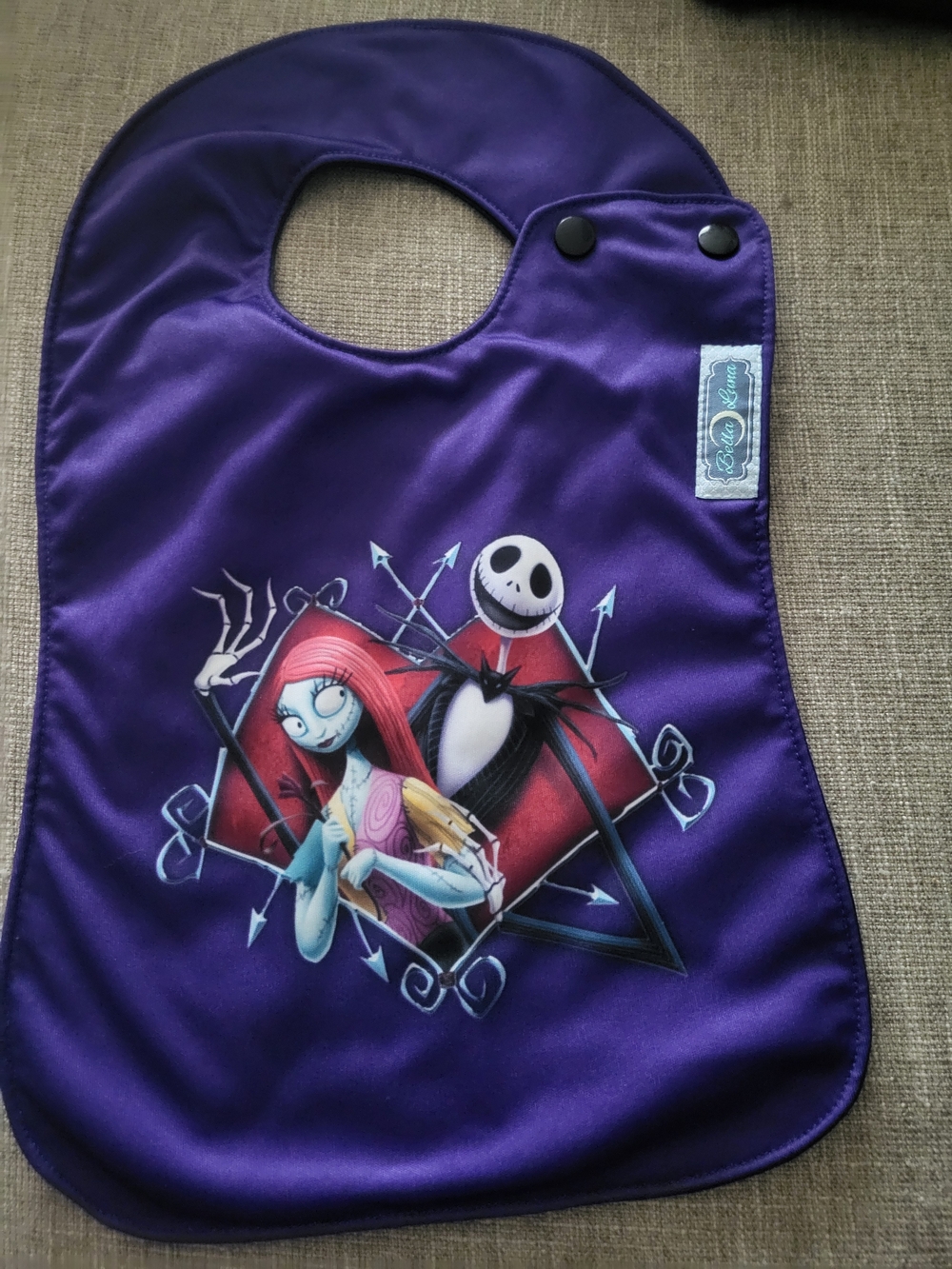 Nightmare Before Christmas Purple Baby Bib - Jack & Sally Design